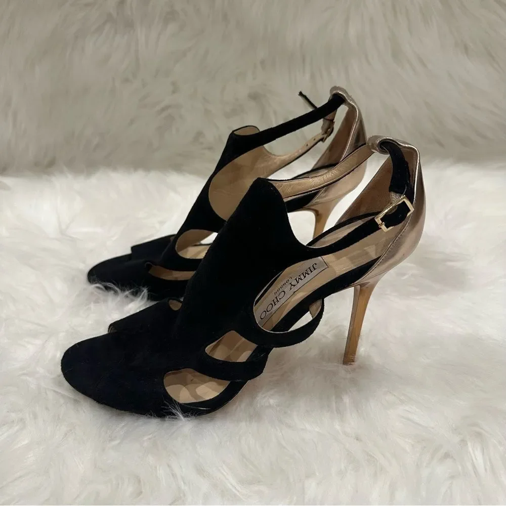 Jimmy Choo Tida Suede Cutout Sandals in Black Suede